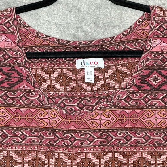 D&Co Denim & Co 3X Shirt Top Pink Aztec Striped Sleeveless Scoop Neck Stretch - Picture 3 of 6